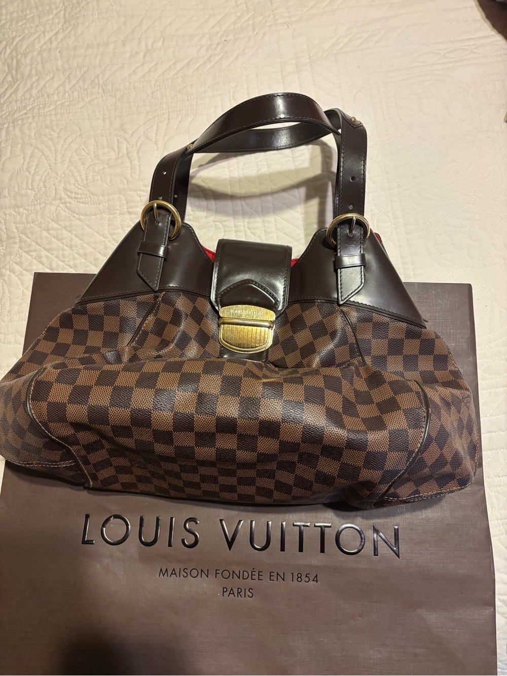 Louis Vuitton Damier Ebene Shoulder Bag with Gold Hardware